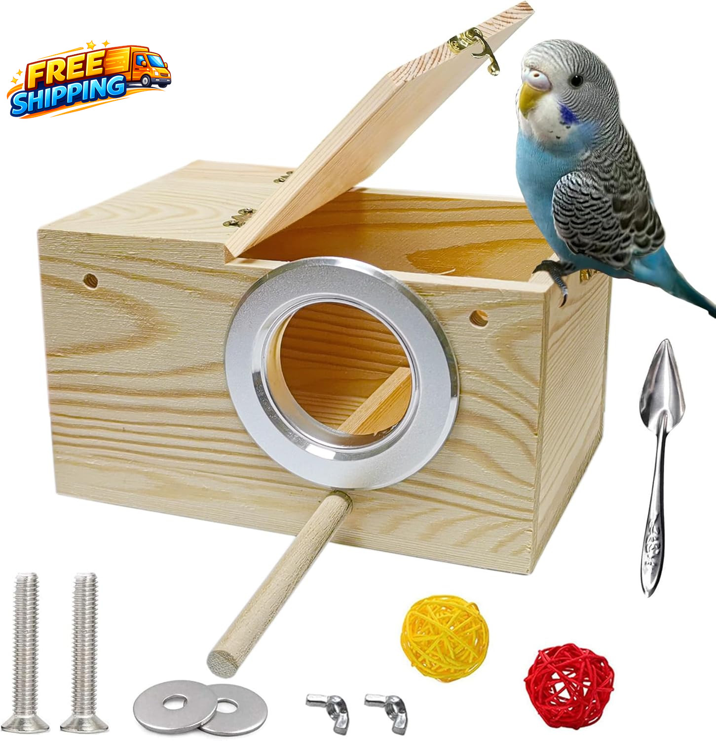 Bird Nest Parakeet Nest Box Bird Breeding Box with Perch Wood Budgie Nest Box