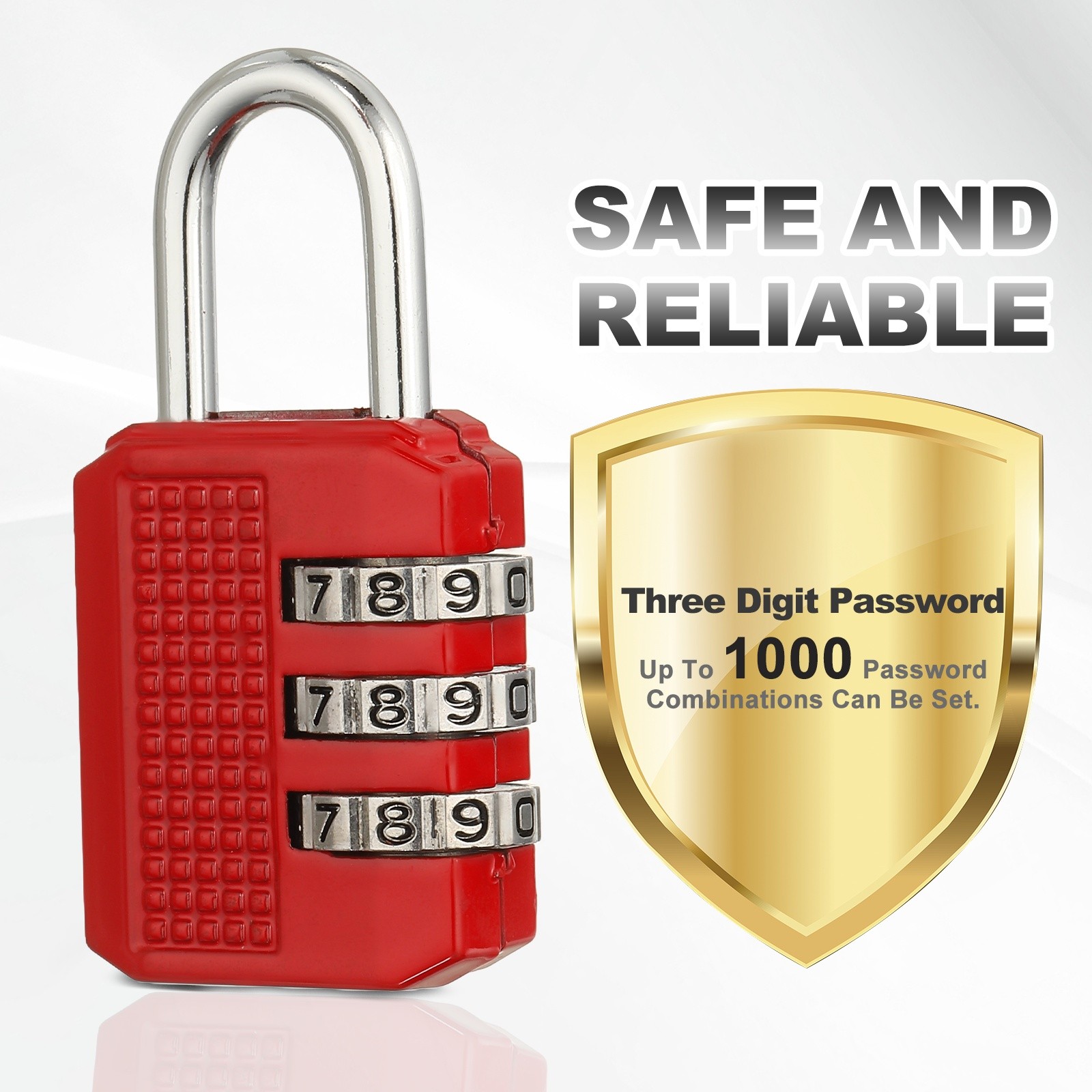 Combination Padlock (Medium, Red)(2 Pcs), 3-Digit Shackle Code Locks