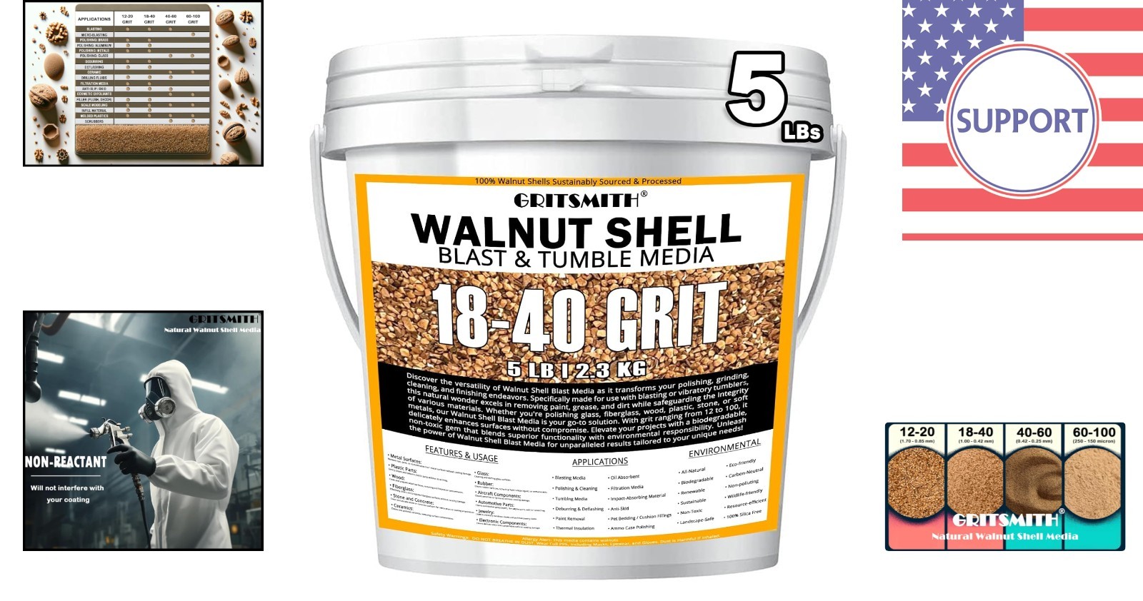 18-40 Grit Crushed Walnut Shells - 5 LBS for Effective Cleaning and Blasting