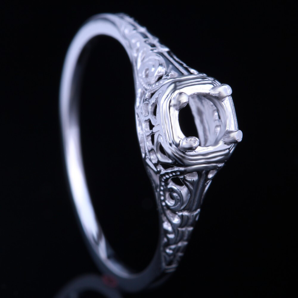 AMTIQUATE DECO SEMI-MOUNT ROUND 4.5-5MM ESTATE STERLING SILVER  RING SETTING