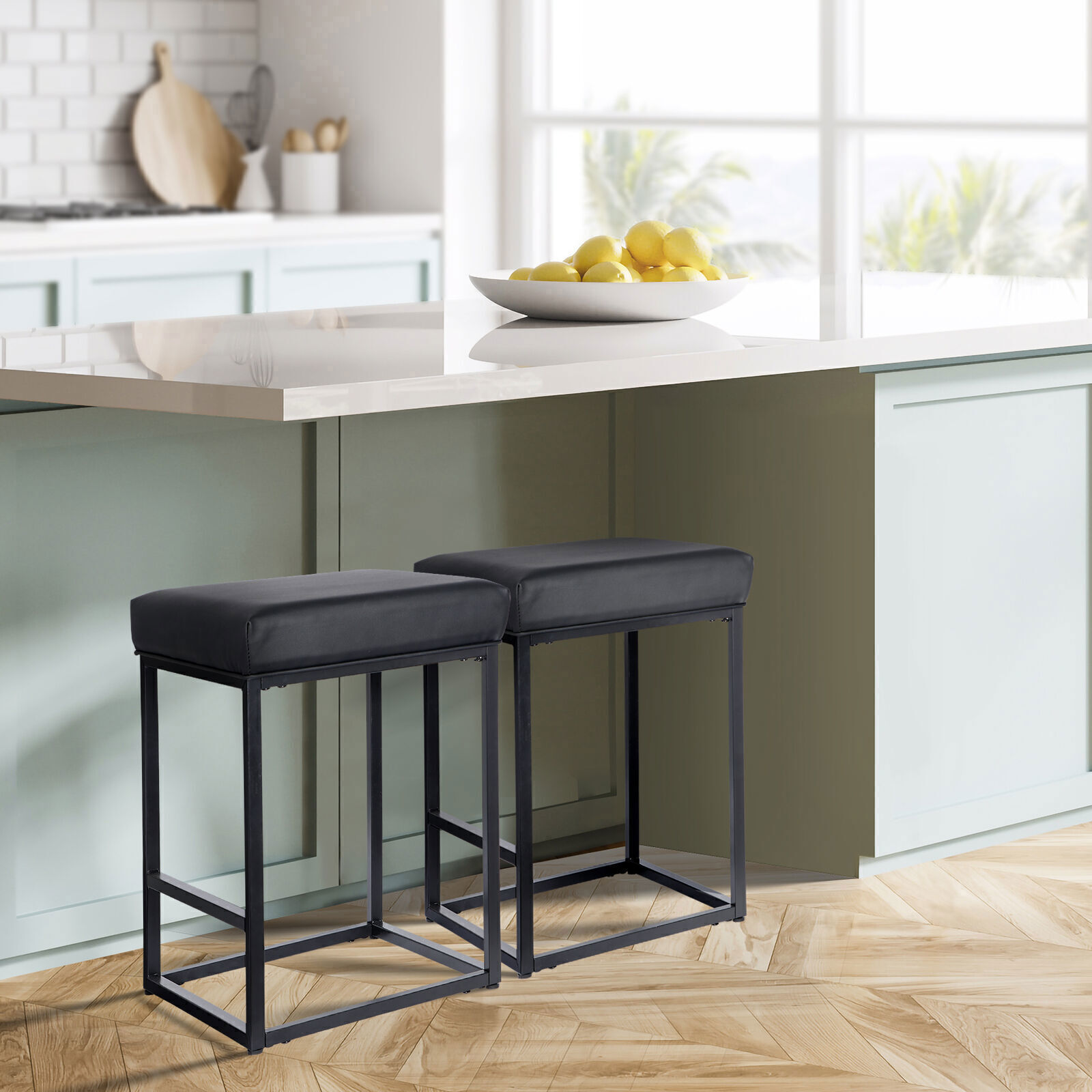 Set of 4 for Kitchen Counter Backless Modern Square Barstools Support 330 LBS
