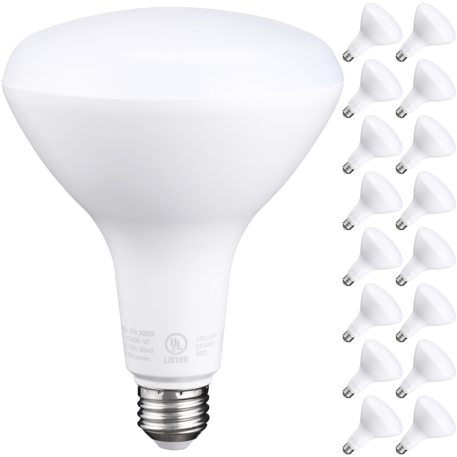 16 Pack BR40 LED Bulb, 17W=100W, Dimmable, 3000K Warm White, 1400lm Flood Light
