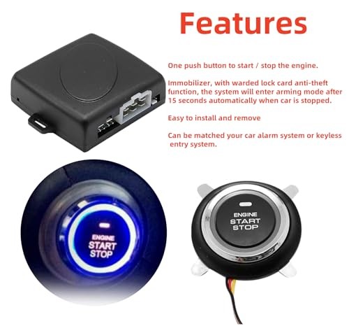 Push to Start Ignition Kit Smart RFID Push Button Engine Starter Kit, Keyless