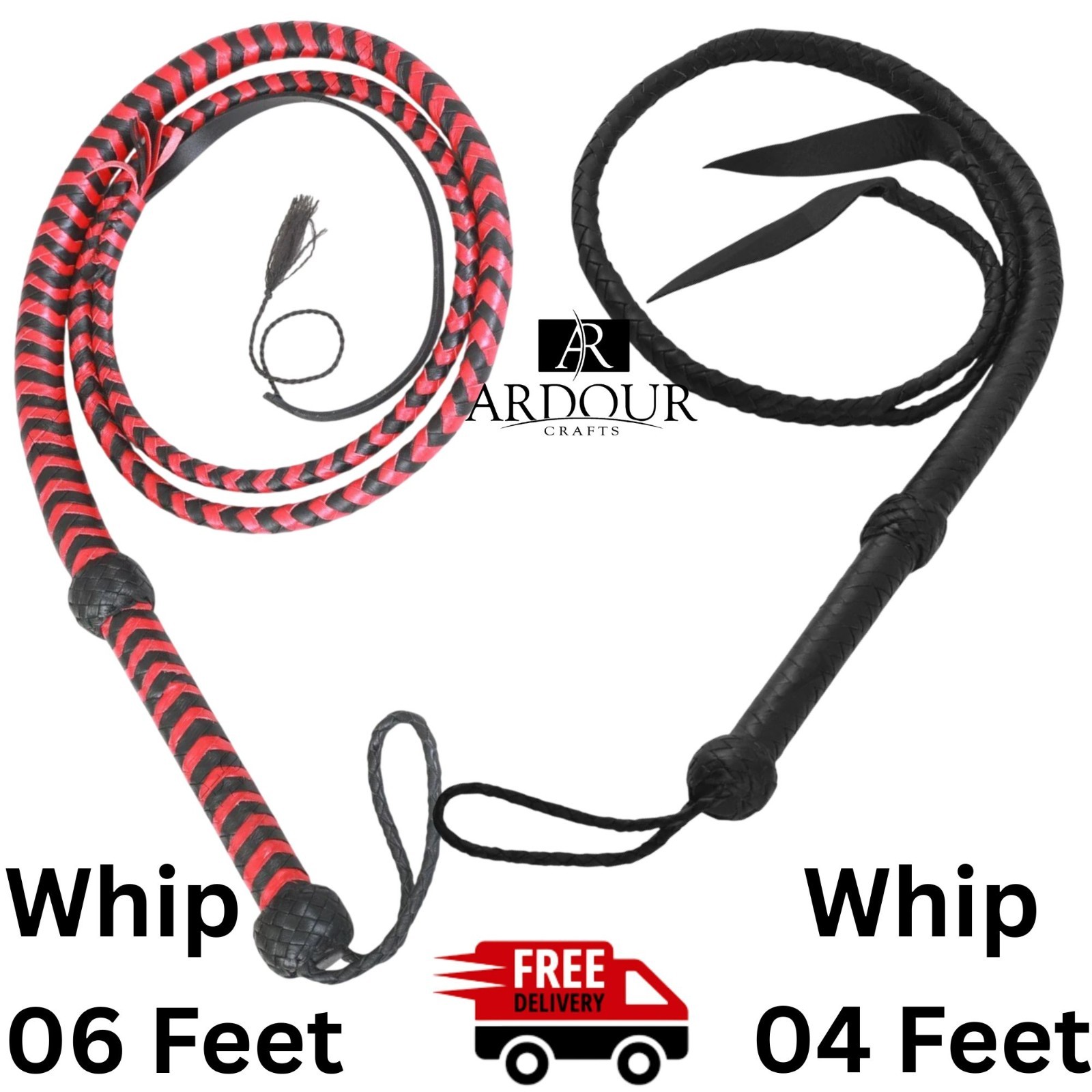Handmade Genuine Cowhide Leather Bullwhip 4 & 6 Feet 12 Plait Rope Core whip