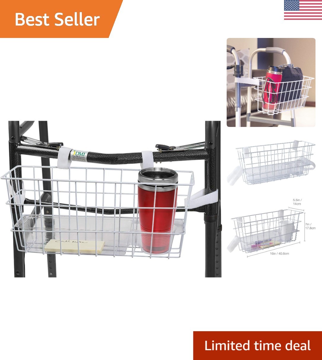 Universal Fit Walker Storage Basket with Removable Tray - Convenient Accessory