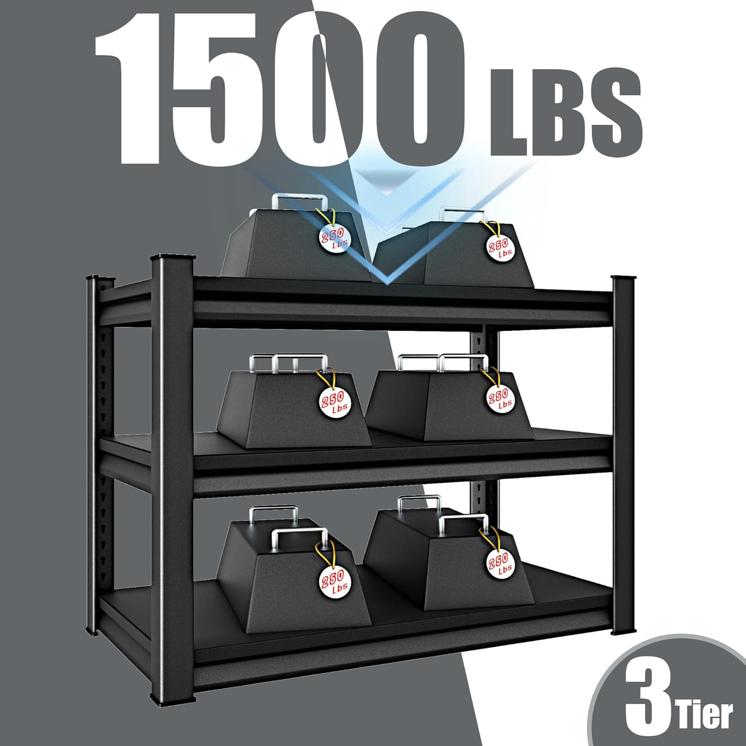 40" W 3-Tier Garage Shelving Heavy Duty, 1500LBS Loads Garage Storage Shelves, M