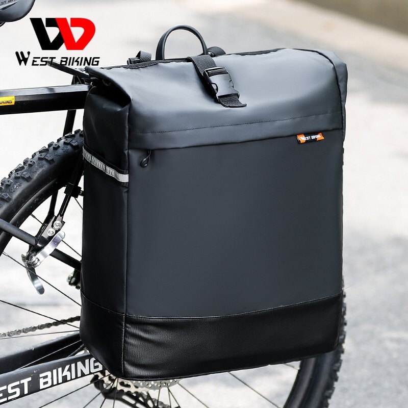 WEST BIKING 30L Waterproof Bike Single Pannier Bag Bicycle Trunk Bag Black 1pcs