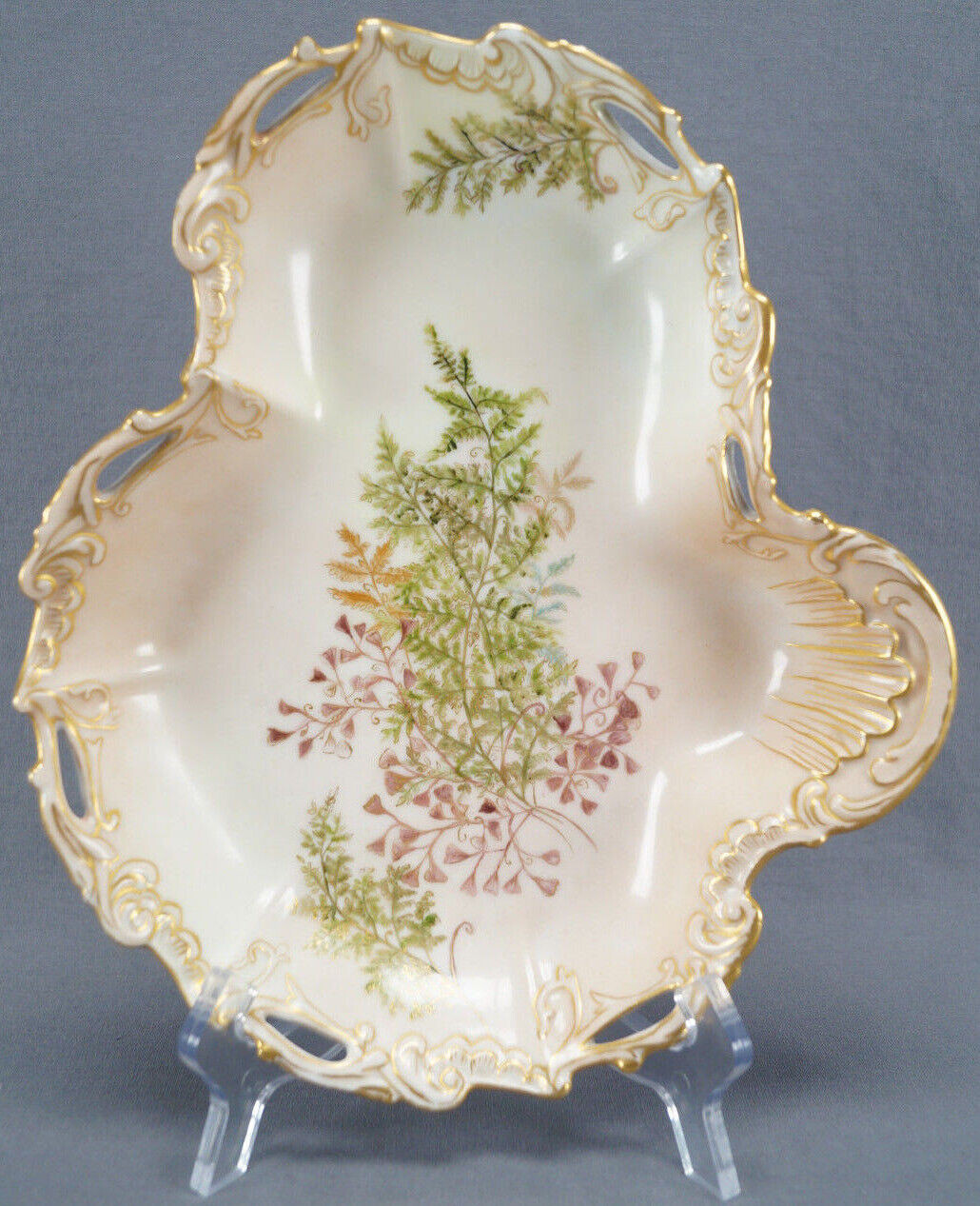 Elite Works Coiffe Limoges Hand Painted Ferns & Gold Serving Dish 1896 - 1900