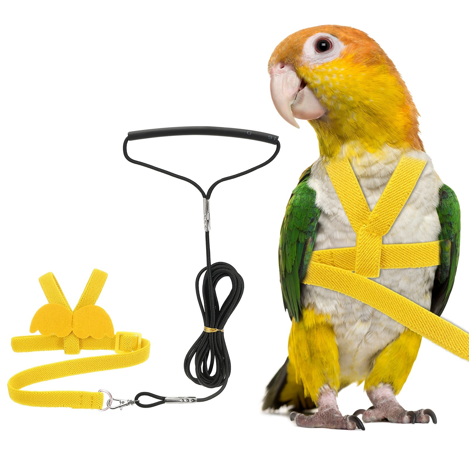 Bird Harness Leash Pet Parrot Bird Harness and Leash with Cute Wing Yellow L