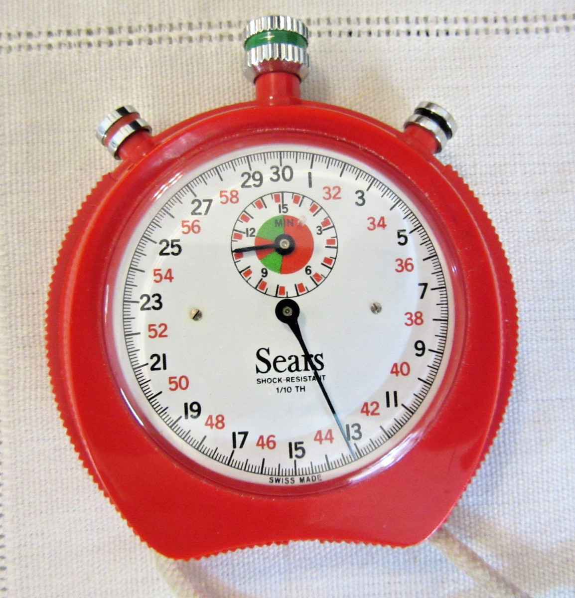 Vintage Sears 1/10th Shock Resistant Stop Watch Red -- TESTED