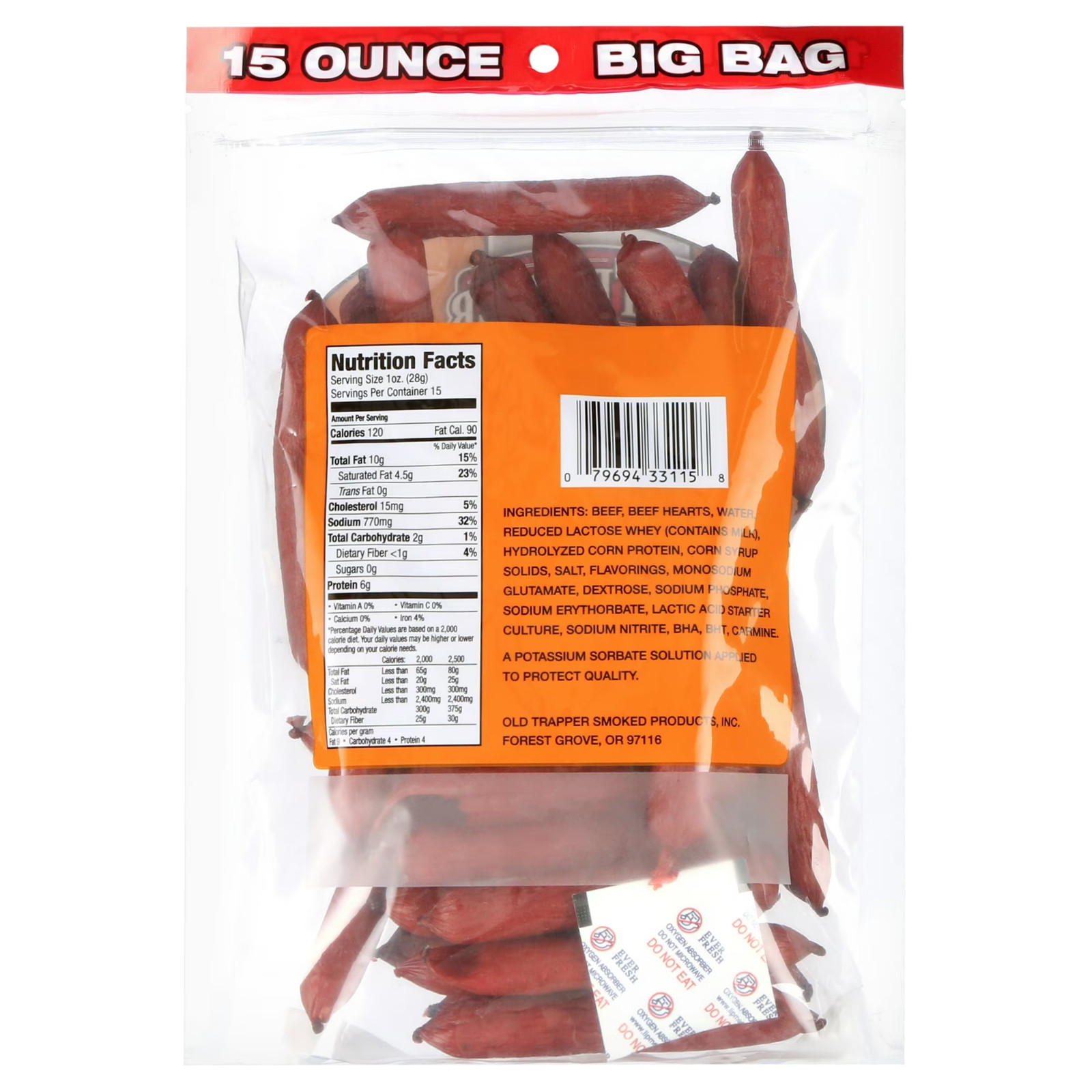 Old Trapper Original Beef Stick 15oz Resealable Bag