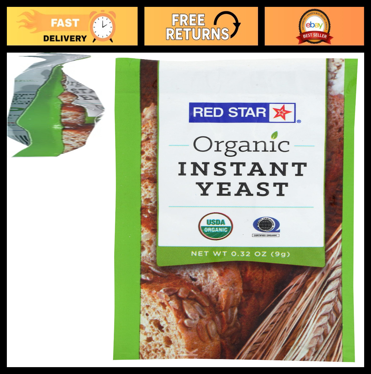 Organic Instant Yeast Pack of 20, Kosher, USDA Certified, Baking Essential 0.32