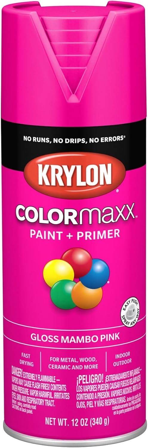 12 oz Mambo Pink Gloss Spray Paint + Primer - Ultra-Fast Drying & Rust Resistant