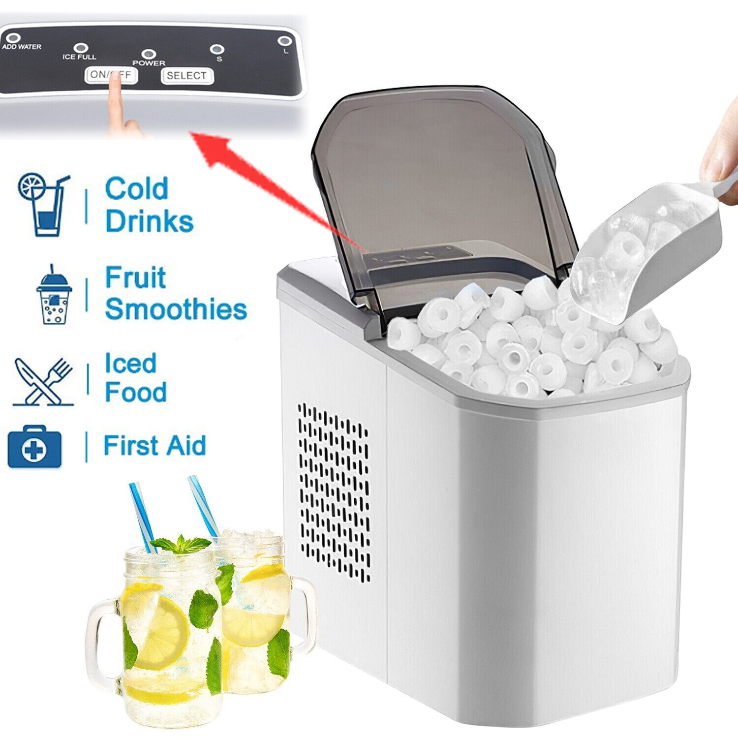 Countertop Ice Maker Machine 33Lbs/24H Self-cleaning with Ice Scoop and Basket