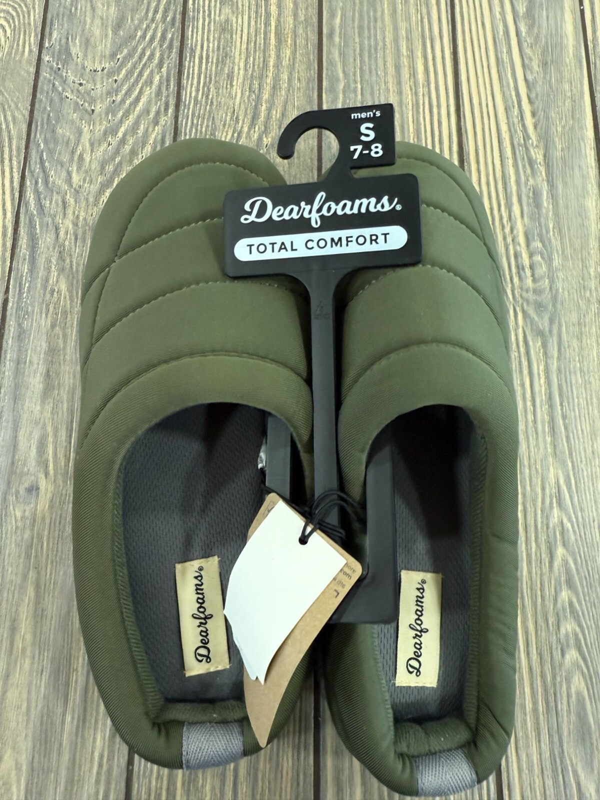 Dearfoams Mens Total Comfort Memory Foam Slippers Small 7-8 Olive Green