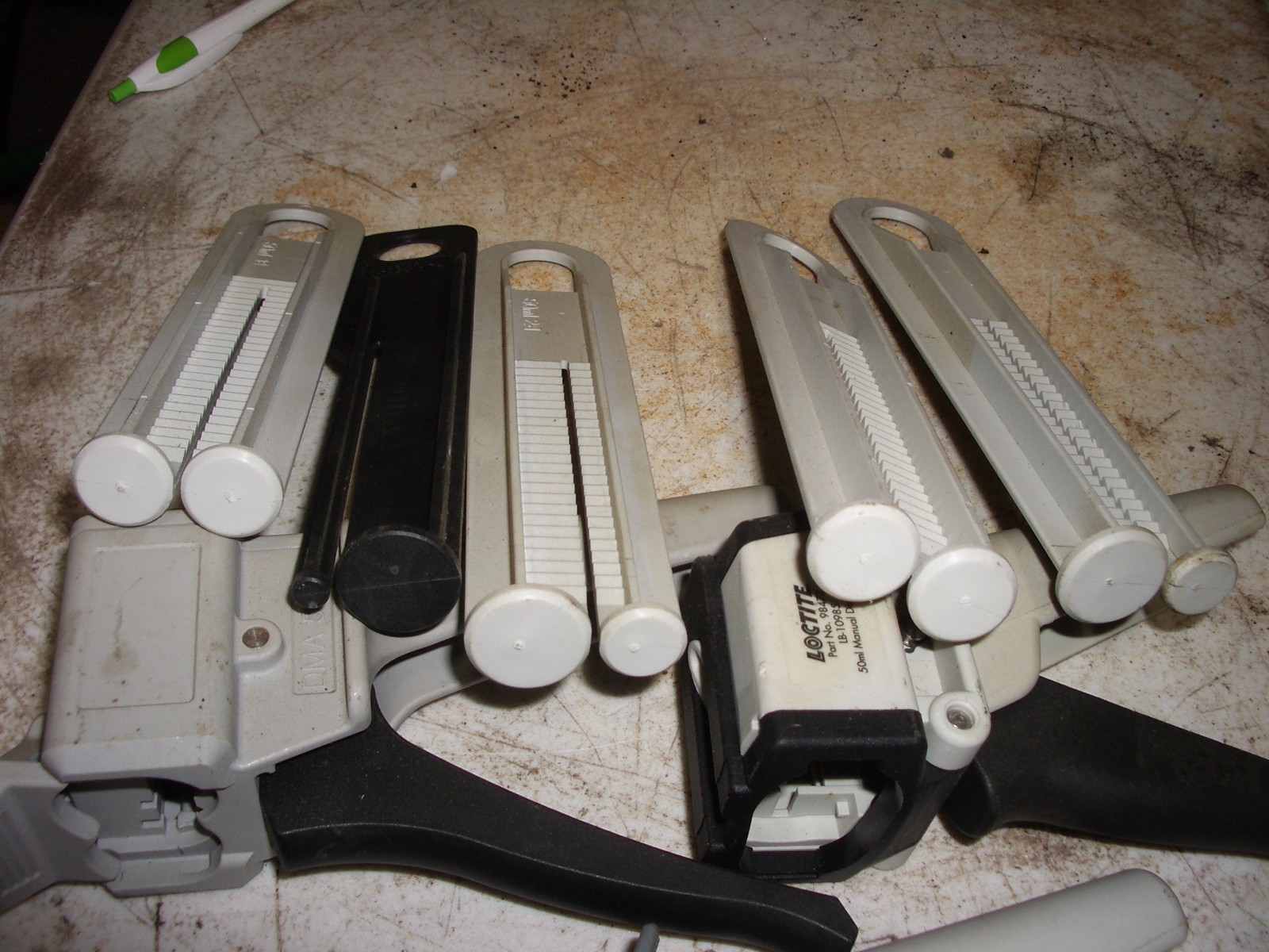 3 each assorted Loctite 50ml Manual adhesive Applicators with plungers