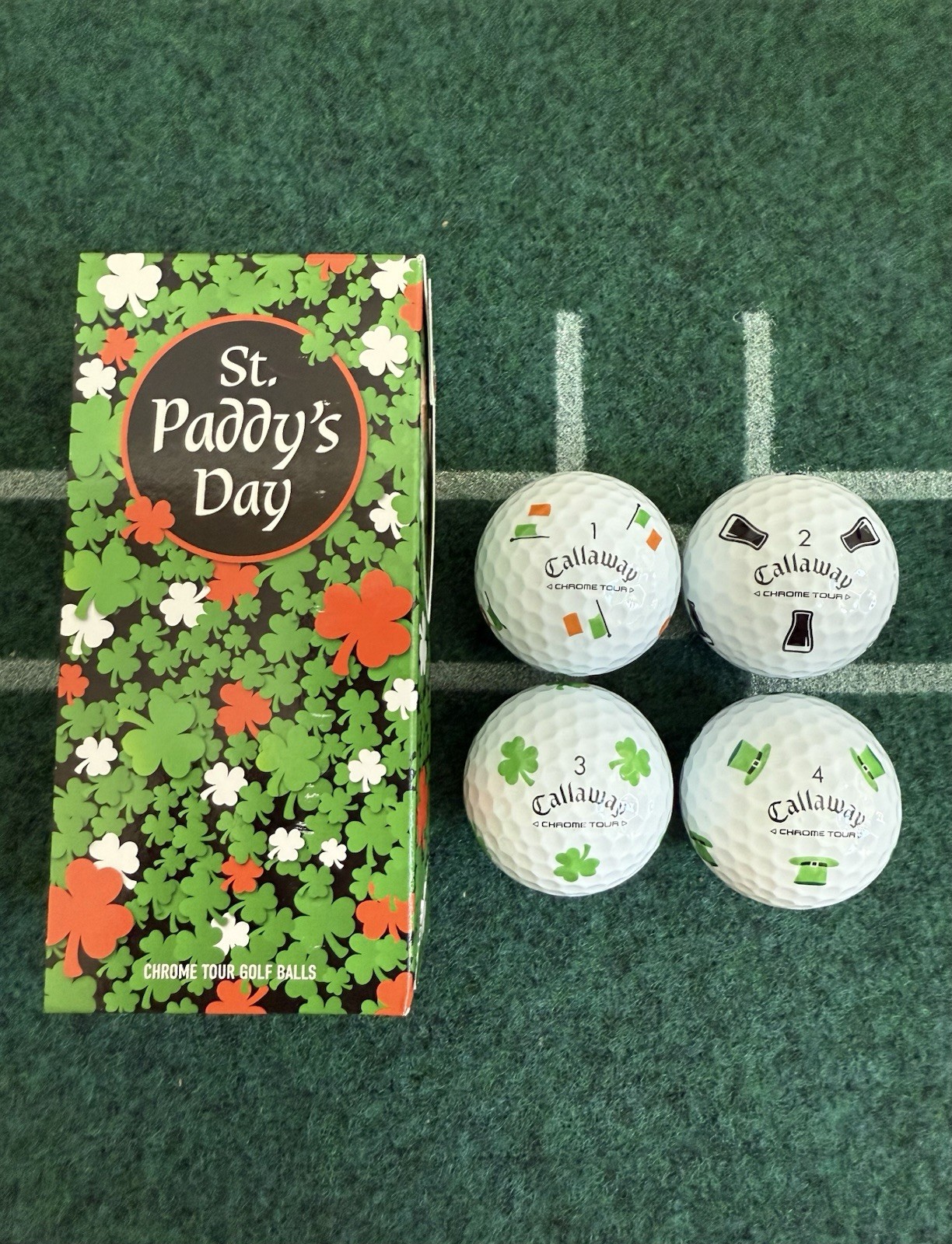Callaway Chrome Tour St. Paddy’s Day Limited Edition Golf Balls (4 Balls) New