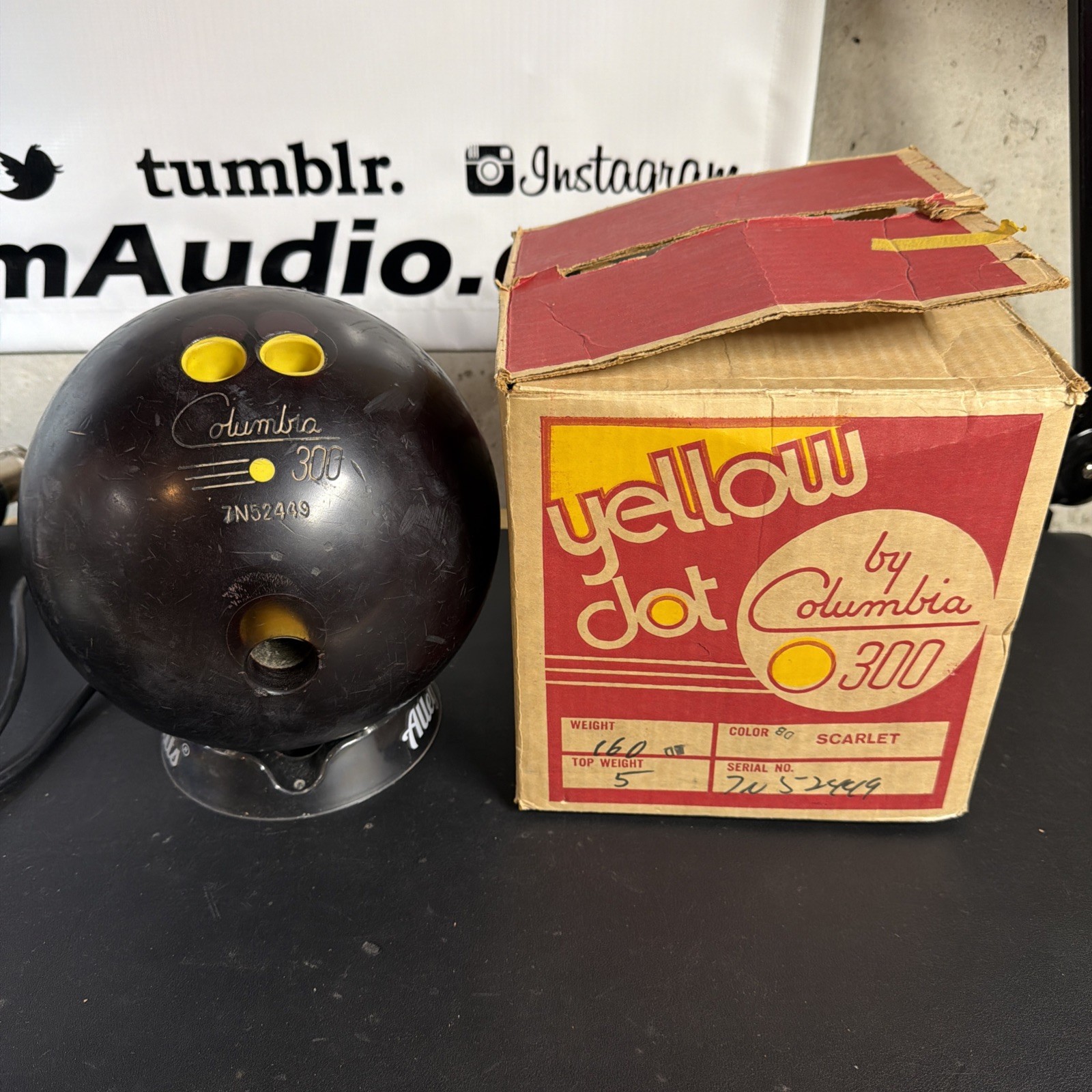Numbers Matching Ball & Box! Vintage Columbia 300 Yellow Dot Bleeder Bowling USA