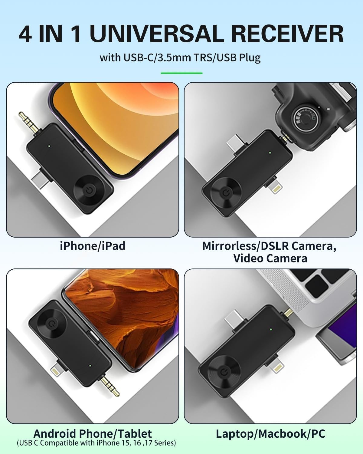 Wireless Lavalier Microphones Compatible for iPhone, Android Phone, Camera, C...
