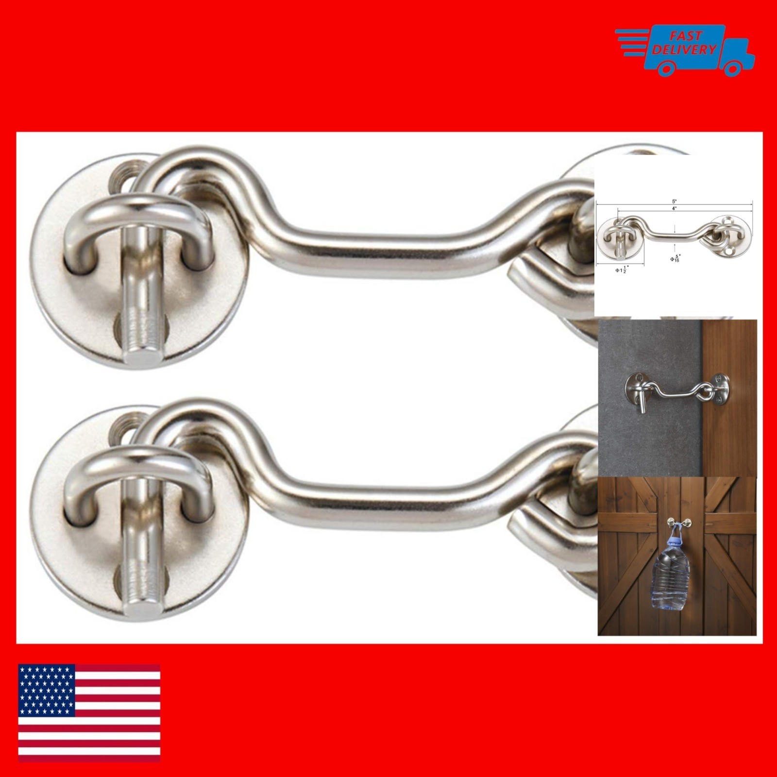 Raswik 4" Privacy Hook and Eye Gate Latch - 2 Pack Satin Brushed Nickel
