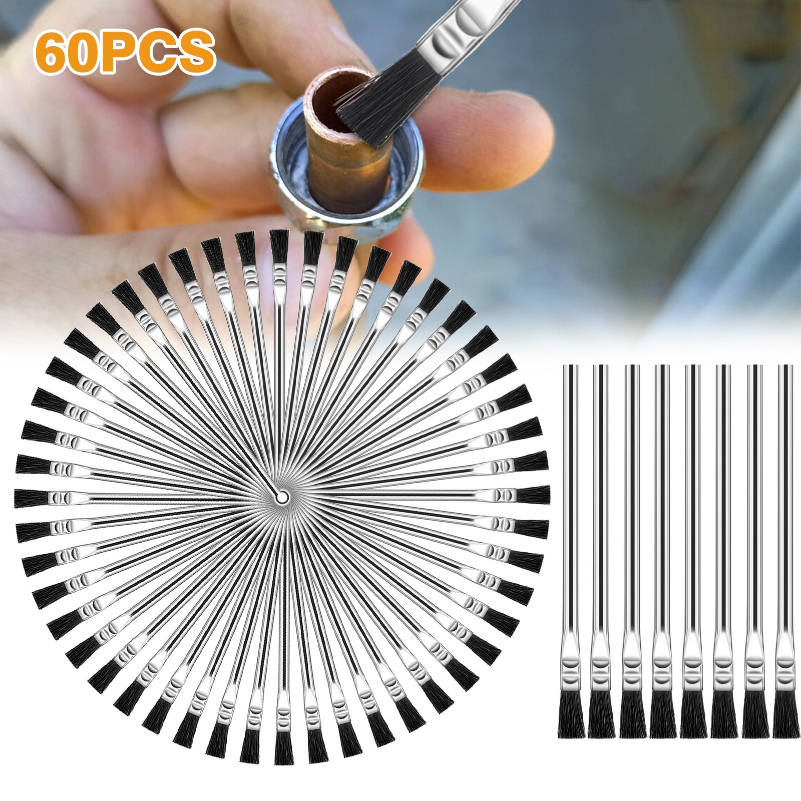 60PCS Horsehair Acid Brushes Tin Handle for Auto Repair Epoxy Glue Oil Cleaning