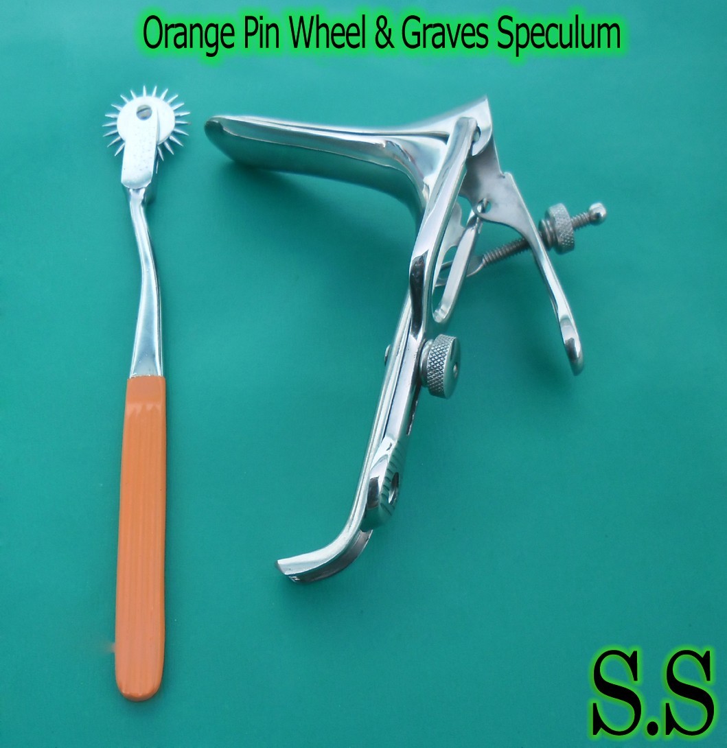 Graves Vaginal Speculum Small & Orange Colour Pin wheel Gynecology Instrument