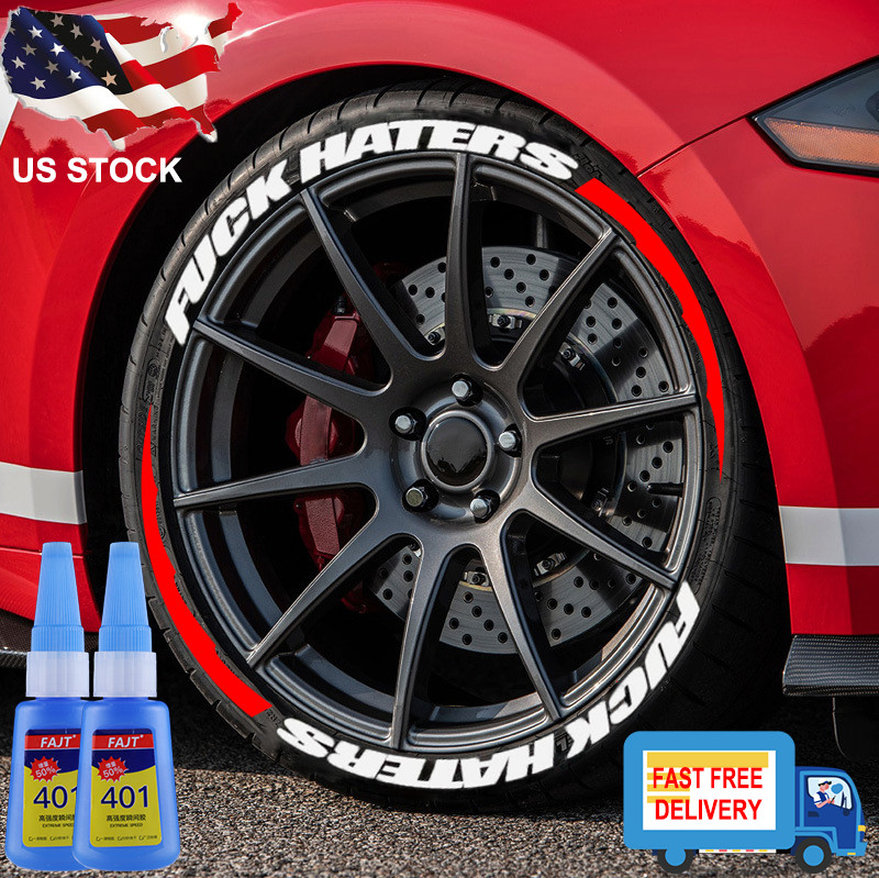 FUXK HATERS Tire Lettering Sticker 1.06" 14"-22" With Stripes 8 Sets For 4 Tyres