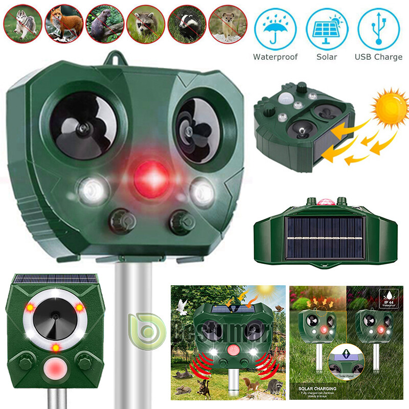 Upgraded Solar Ultrasonic Animal Repellent Dog Cat Skunk Deer Raccoon For Garden