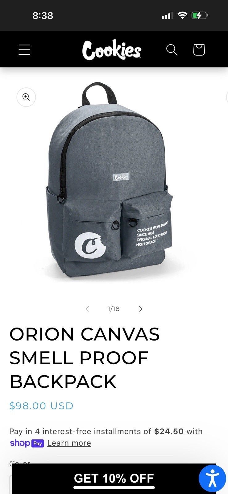 Cookies Smell Proof Backpack Black Zip Closure