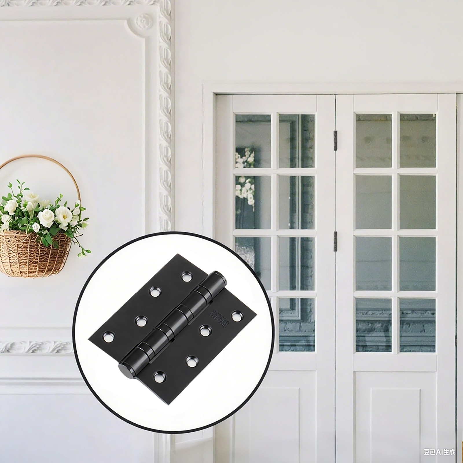 2PK Interior Door Hinge Black, Square, 4X3" Heavy-Duty Mat Hinge Hardware