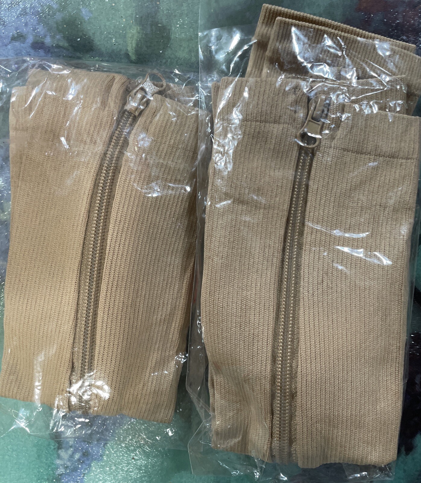 Open Toe Beige Zipper Compression Socks S/M 2 Pair