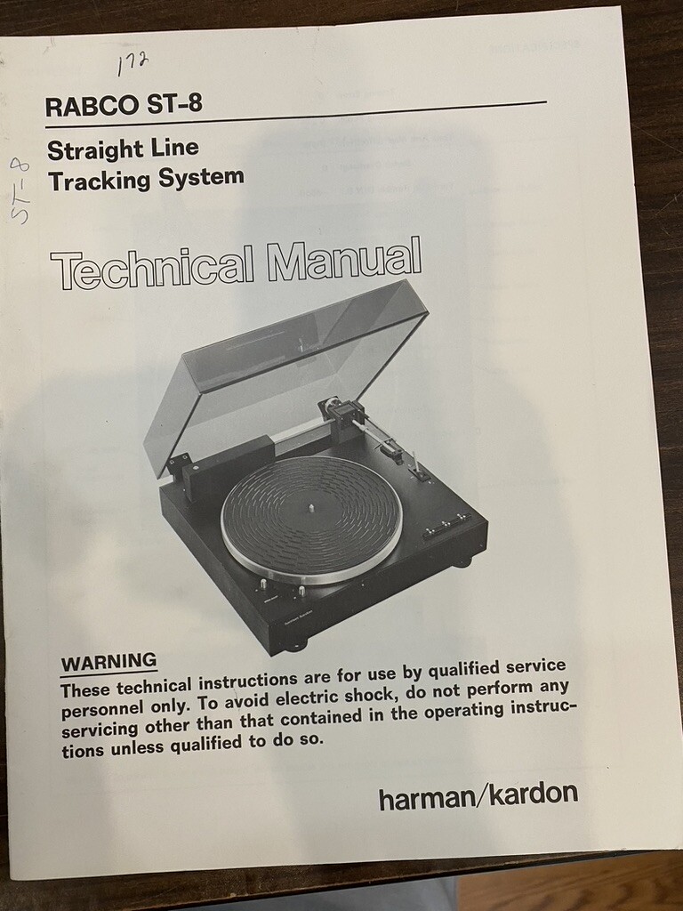 HARMAN KARDON RAPCO ST-8 ST8 Service Manual *ORIGINAL* BOOK OR PDF-FREE SHIP