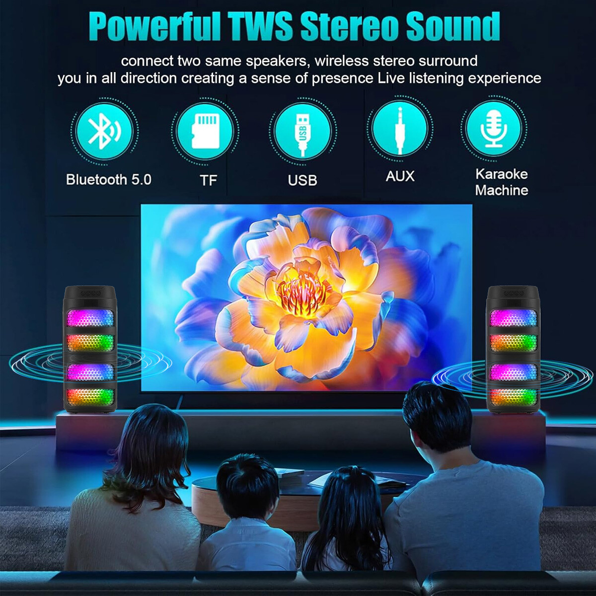 Dual 4" 3000W Portable Bass Heavy Bass Bluetooth Speakers Stereo Party TWS Sound