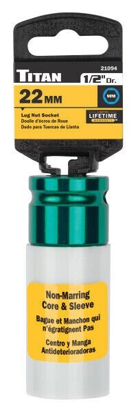 Titan 21094 1/2-Inch Drive x 22mm Non-marring Impact Deep Lug Nut Socket