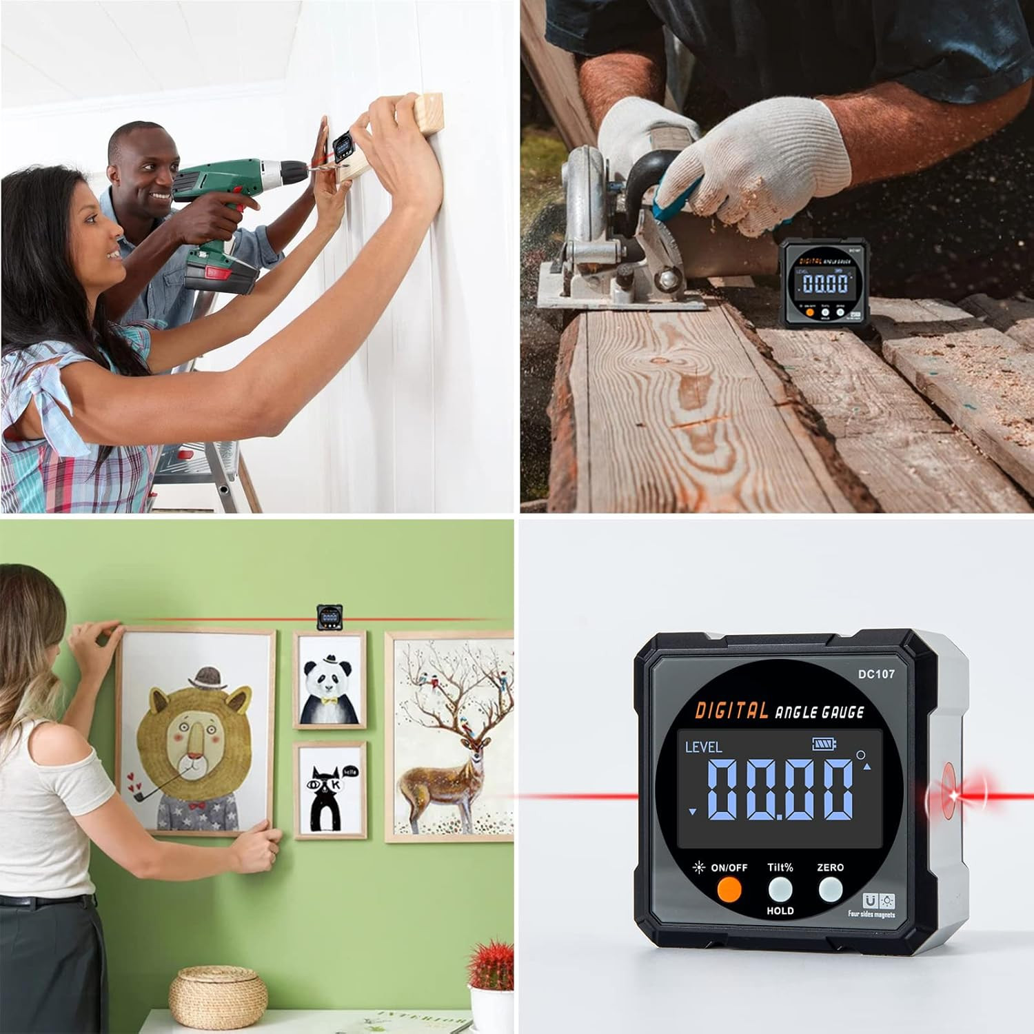 Digital Angle Finder with Electronic Laser - 4-Side Strong Magnetic Angle Gauge,