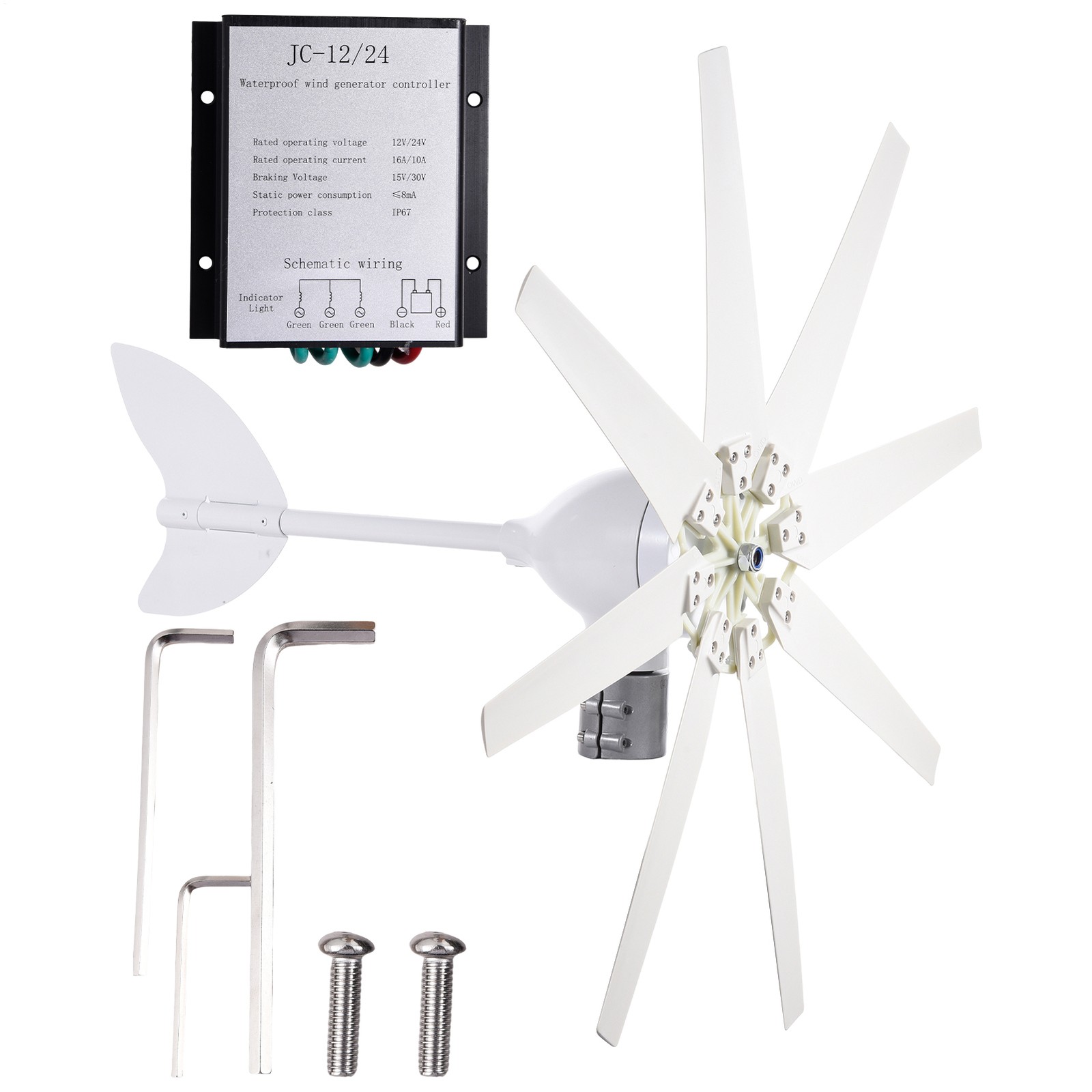 1200W Wind Turbine Generator 24V 8-Blade Wind Turbine Kit