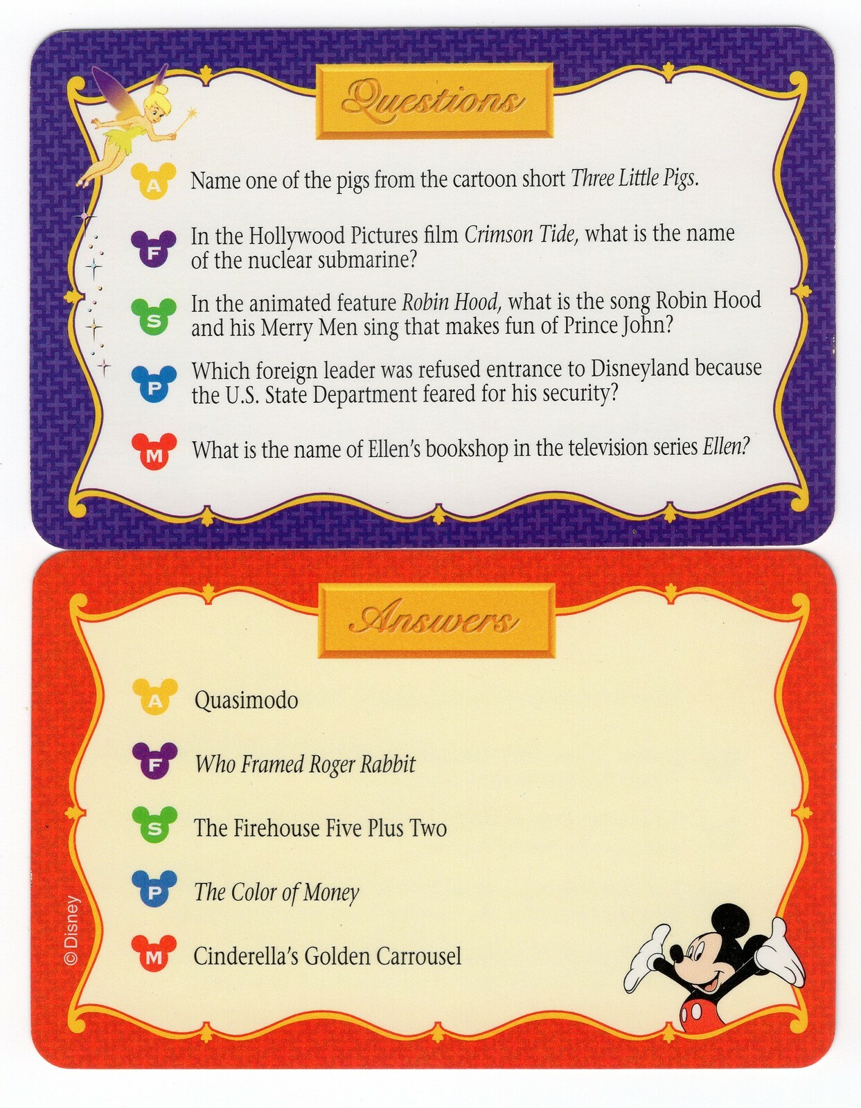 100 Disney Trivia Cards ~ The Wonderful World of Disney ~ Adult (Red/Purple)