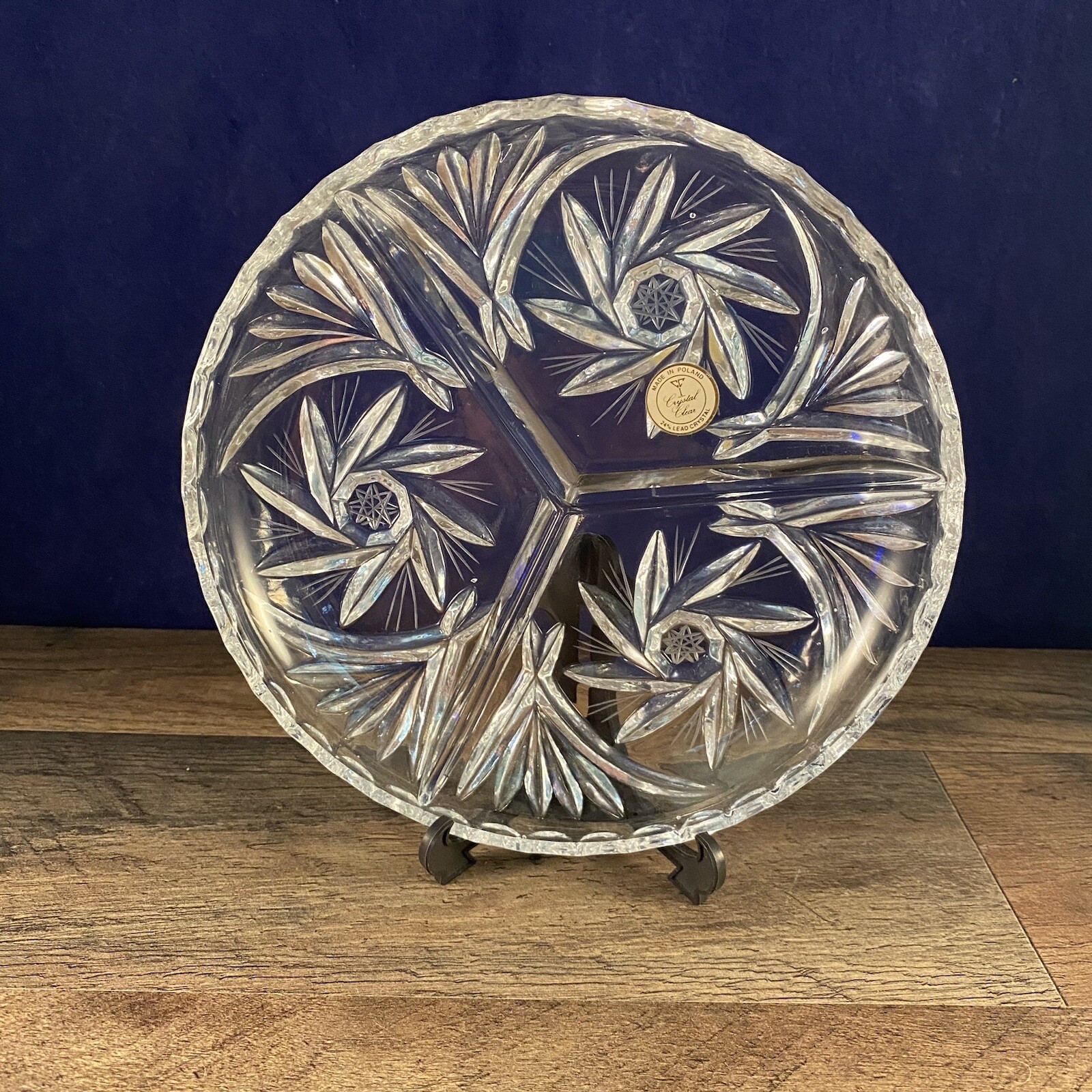 Crystal Clear Poland Divided Serving Dish Swirl Star Design 7.75" Dia