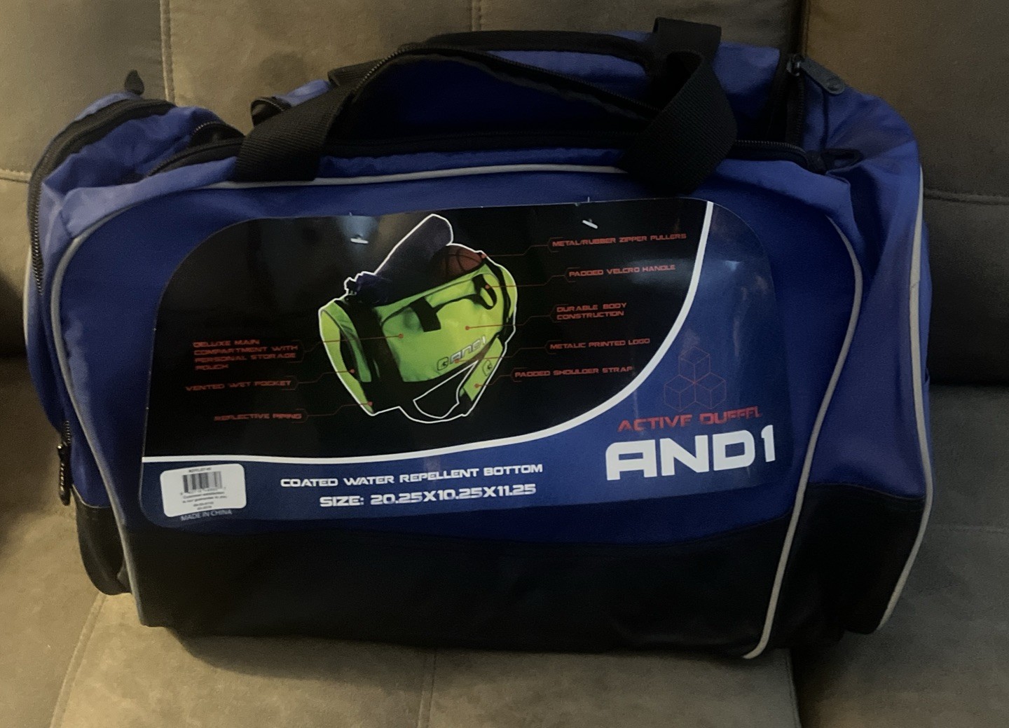 AND1 Blue Active Gym Duffle Bag Workout Overnight Weekender Large 20x10x11