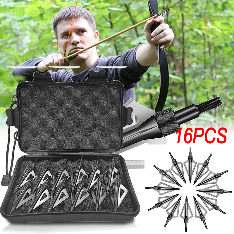 16Pcs Archery Broadheads 3Blade 100Grain Hunting Crossbow Compound Bow Arrow Tip