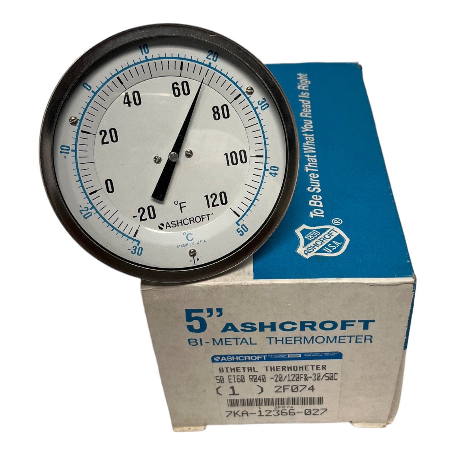 Ashcroft 5" Bimetal Thermometer  50 EI60 R040 -20/120F&-30/50C BRAND NEW NOS