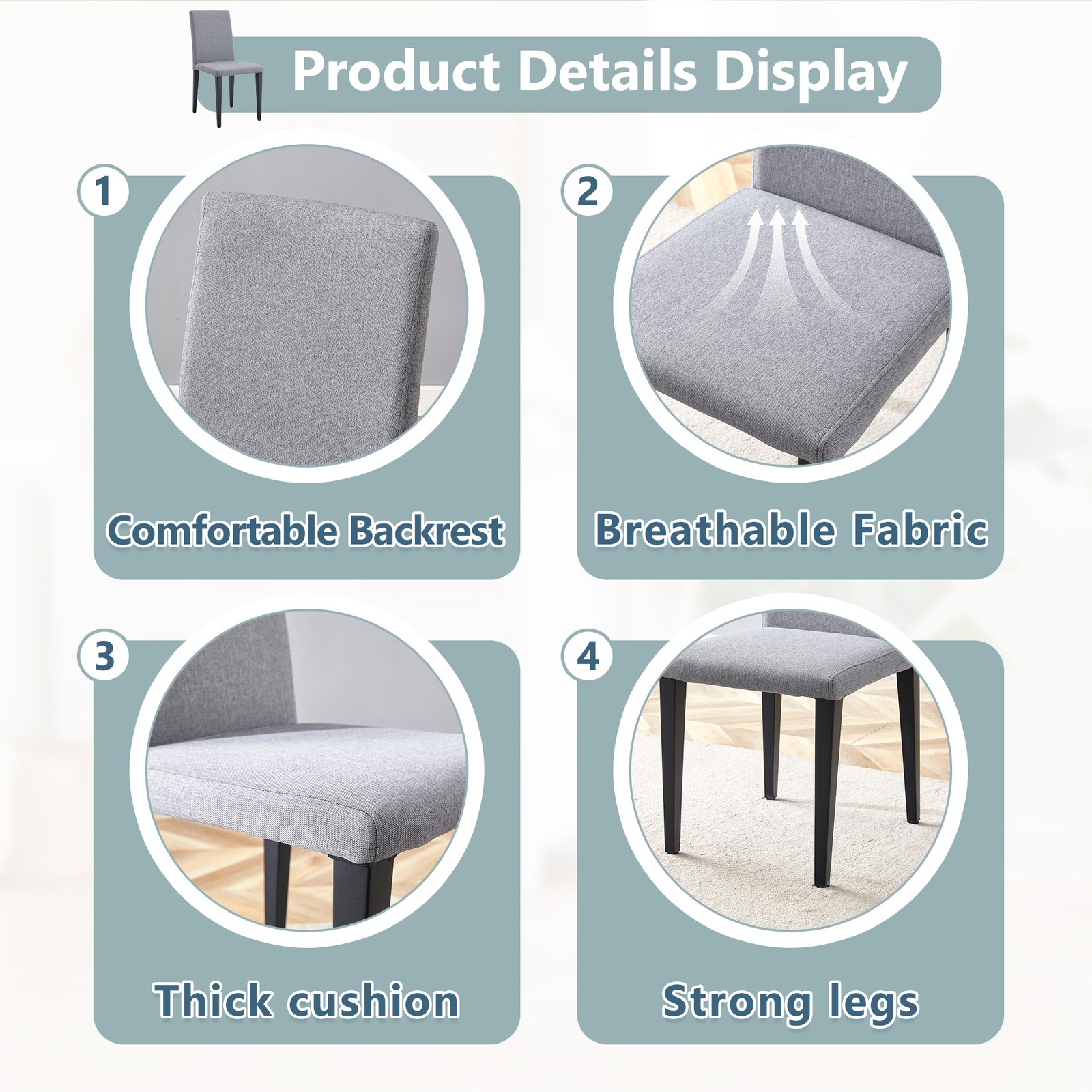 Two Light Gray Linen-Cotton dining chairs, simple and versatile, comfortable a