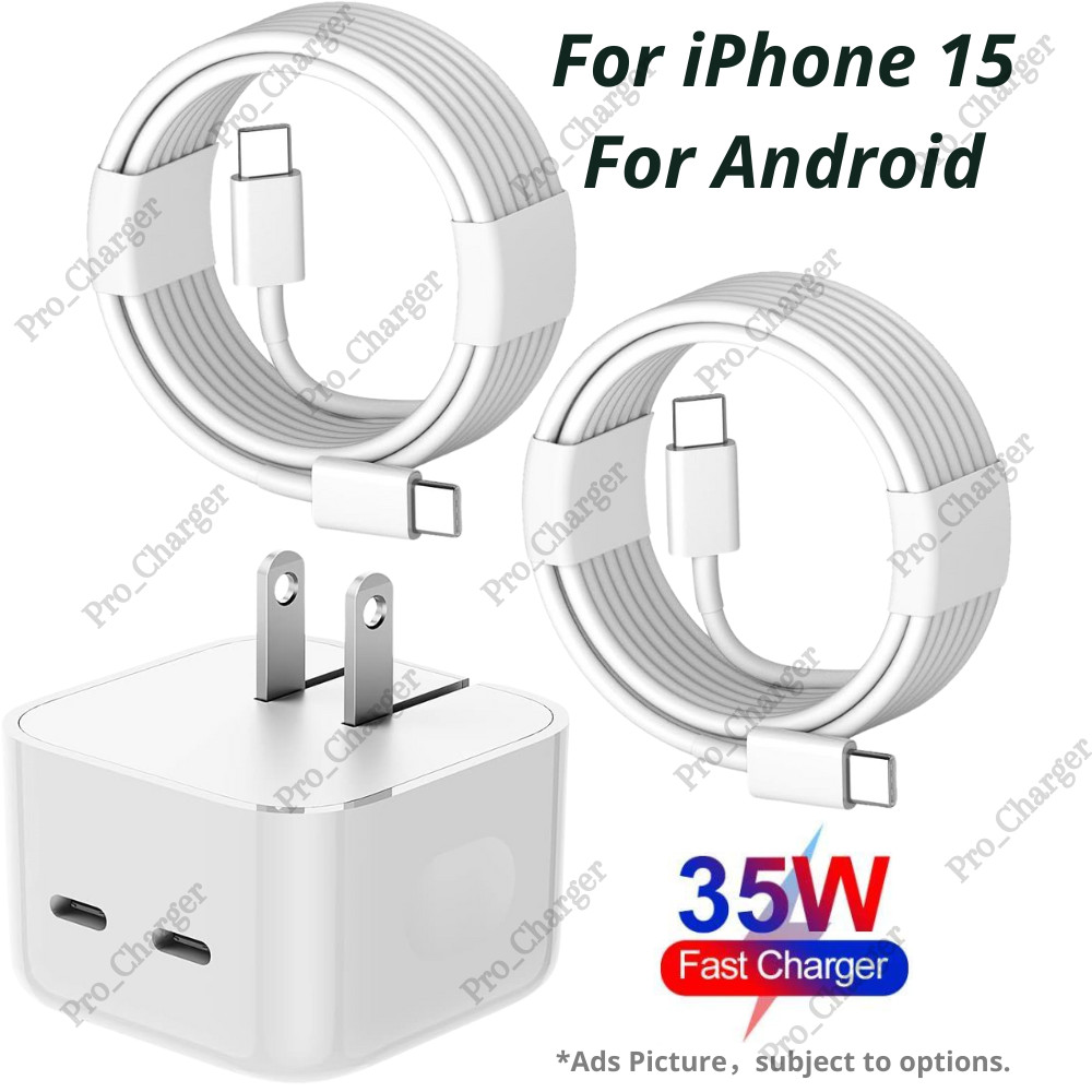 35W Dual Type-C Fast Charger Block For Android iPhone 15 Pro iPad PD USB-C Cord