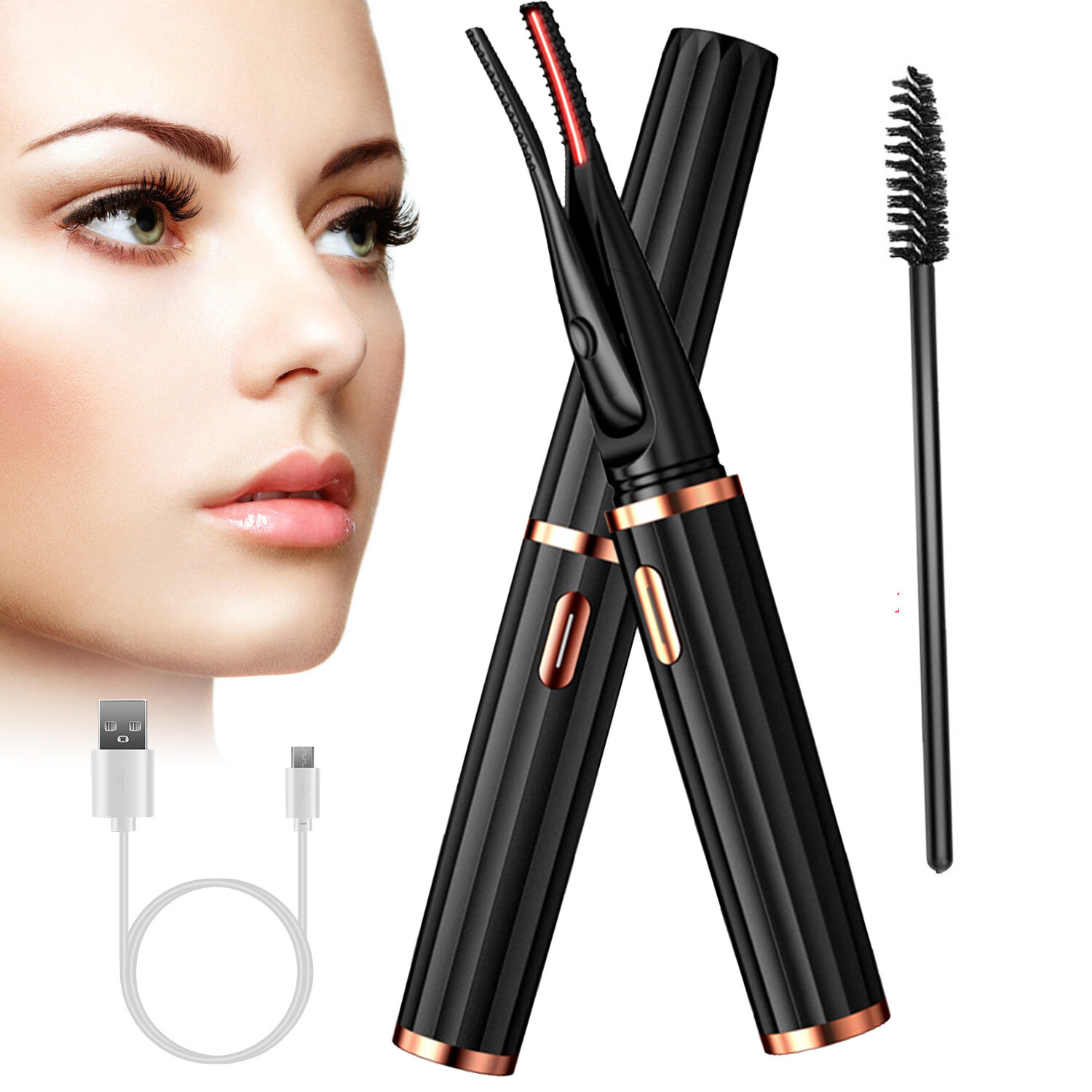 Electric Heated Eyelash Curler Combines Comb & Clip Electric Makeup Curling Tool