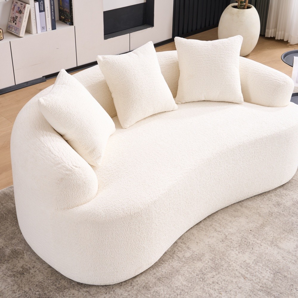Loveseat Sofa for Small Spaces, Chenille Fabric Medium-Soft 2-Seater w/Pillows