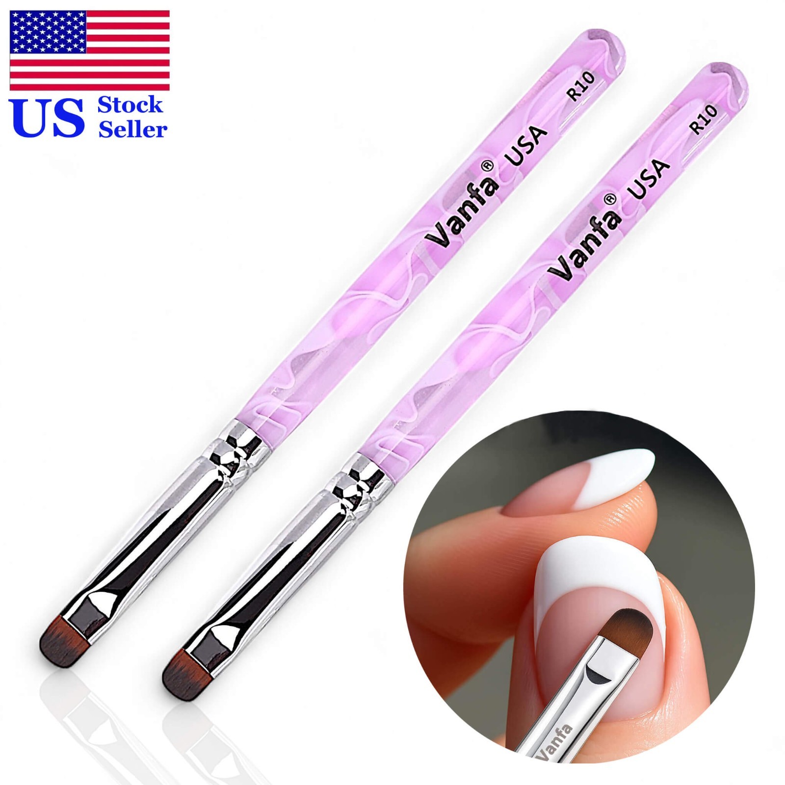 Vanfa French Brush for Nail, Clean up brush gel - Purple Handle R10 (Pack of 2)
