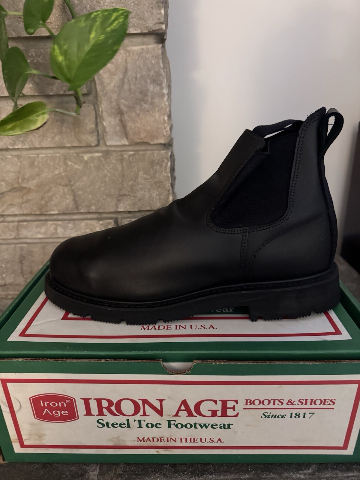 Iron Age Steel Toe Slip-On Work Boots Black Size 8.5 Width D