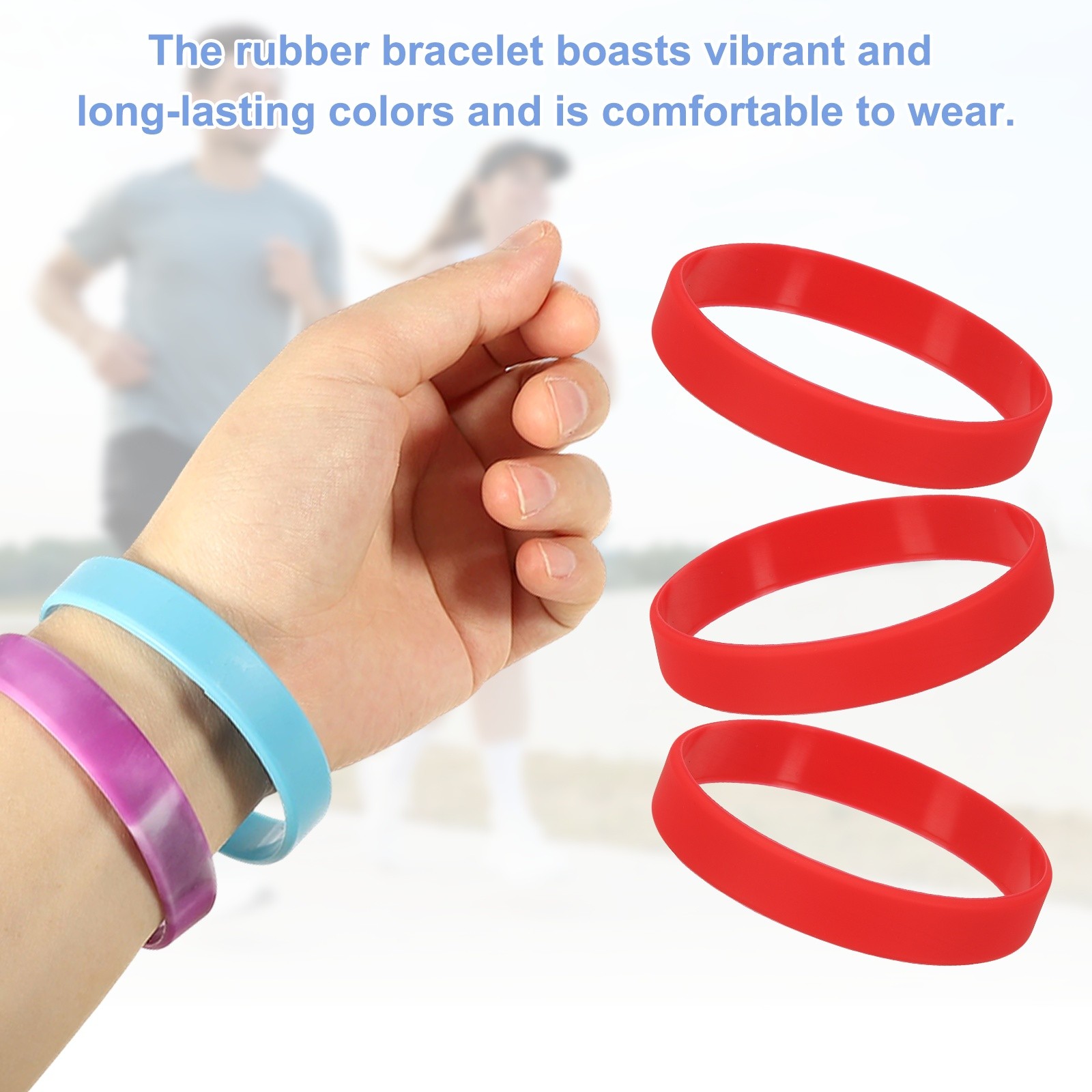 Silicone Wrist Bands, Color Pattern Rubber Bracelets 50 Pcs&8"& Red