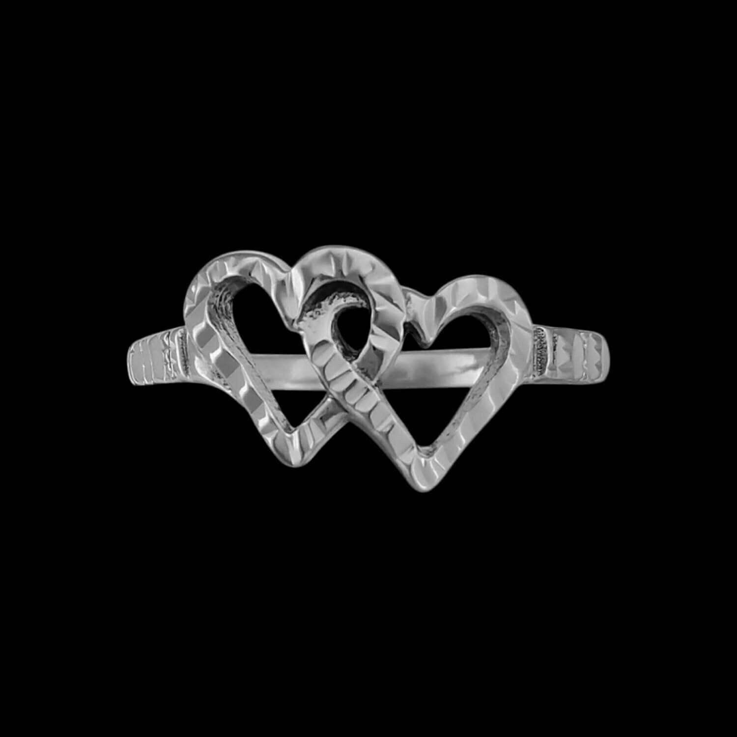 Diamond Cut United Hearts Ring