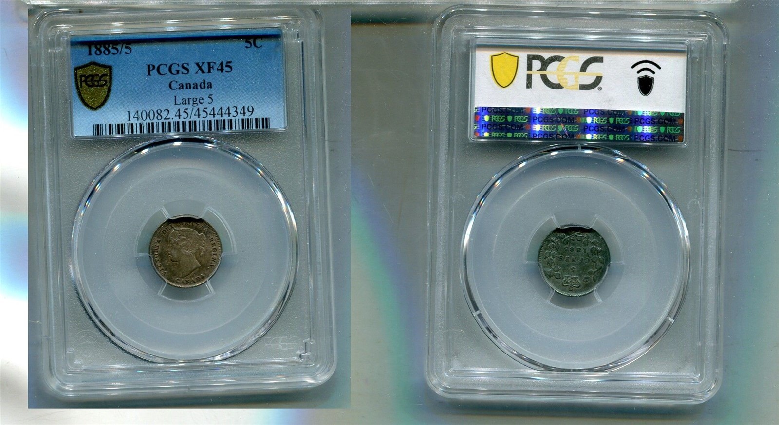 1885 /5 CANADA SILVER NICKEL LARGE 5 PCGS XF45 6783R